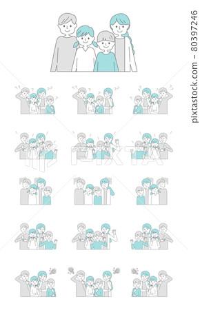 家庭情感套裝-半身-4 家庭-簡約線條-藍色 家庭情感套裝-半身-4 家庭-簡約線條-藍色 80397246