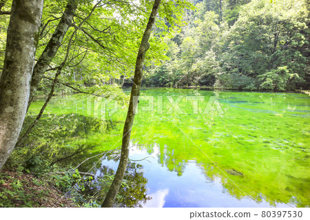 100 selections of Japanese famous water, mysterious pond "Ryugakubo" (Naeba Sanroku Geopark) 80397530