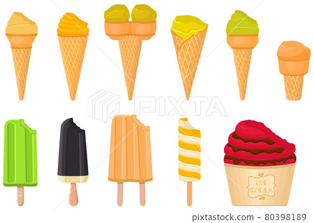 big kit ice cream popsicle different types in cone waffle cup 80398189