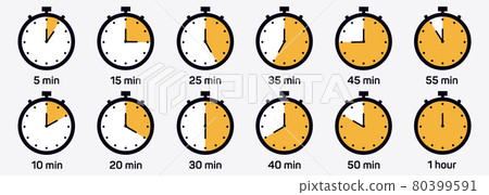 Timer, clock, stopwatch isolated set icons. Label cooking time. Vector illustration. 80399591