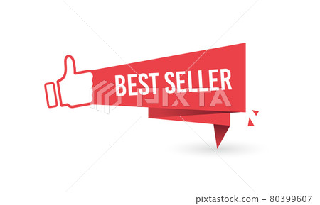 Thumb up emblem. Recommendation best seller sign. Bestseller sticker. Sale banner badge. 4K 80399607