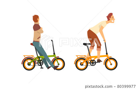 Young Man Riding Bicycle Enjoying Vacation or Weekend Activity Vector Set 80399977