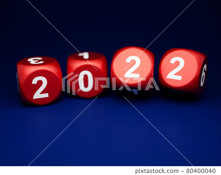 Dice with new year 2022 on blue background Dice with new year 2022 on blue background 80400040