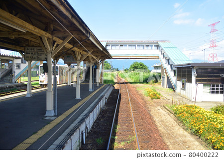 Scenery from the Yamagata Railway Flower Nagai Line and the train window in the summer of 2020 80400222