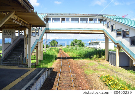 2020年夏天山形鐵道花長井線和火車窗外的風景 80400229