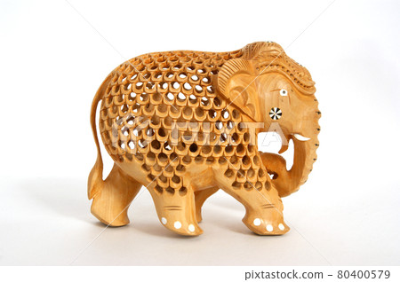 Traditional Indian souvenir figurine of an elephant isolated on a white background 80400579