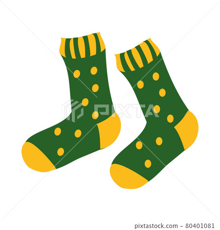 Green socks in yellow polka dots Flat vector illustration on white background 80401081