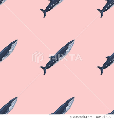 Seamless pattern sei whale on pink background. Template of cartoon character of ocean for fabric. 80401809