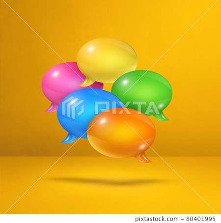 multicolor speech bubbles on yellow square background 80401995