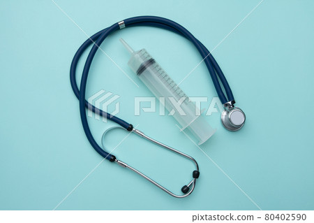 Jean's syringe and stethoscope. Medicine. Jean's syringe and stethoscope. Medicine. 80402590