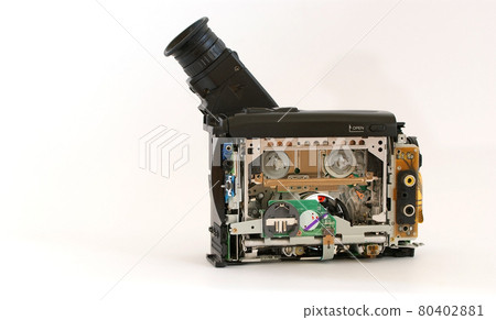 Camcorder with removed protective cover and open the internal mechanism Camcorder with removed protective cover and open the internal mechanism 80402881