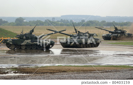 Aerodrom in Zhukovsky, Moscow Region, Russia, July 3, 2010: IV International Salon of weapons and military equipment. Modern engineering and the military machine of the Armed Forces of Russia. T-90 is 80403159