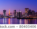Evening view of Harumi Passenger Terminal and Tokyo Tower seen from Tokyo Toyosu Gururi Park 80403406