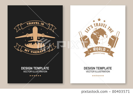 Set of travel badge, logo Travel inspiration quotes with travel suitcase, airplane, globe silhouette. Vector illustration. Motivation for traveling flyer, brochure, banner poster typography. Set of travel badge, logo Travel inspiration quotes with travel suitcase, airplane, globe silhouette. Vector illustration. Motivation for traveling flyer, brochure, banner poster typography. 80403571