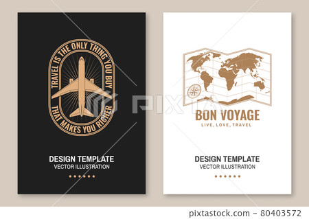 Born voyage badge, logo. Live, love, travel Inspiration quotes with airplane , travel map silhouette. Vector illustration. Motivation for traveling flyer, brochure, banner, poster typography. 80403572