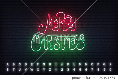 Merry Christmas neon lettering template. Bright sign for Christmas celebration Merry Christmas neon lettering template. Bright sign for Christmas celebration 80403775