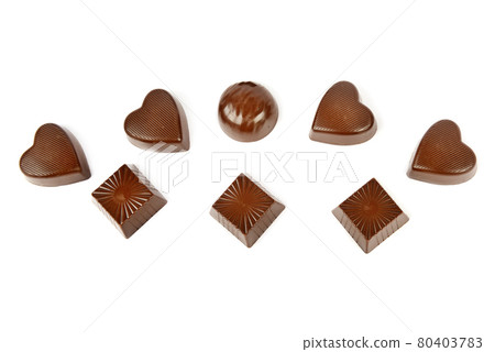 Chocolate candy isolated on white background. Top view. Flat lay. 80403783