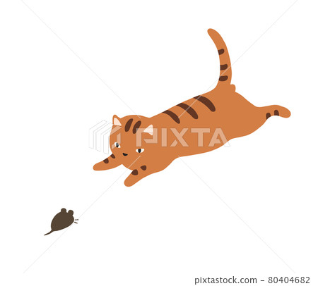 一隻貓和一隻老鼠盯著虎斑貓的插圖 80404682