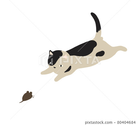一隻貓和一隻老鼠盯著的插圖-斑紋貓 80404684