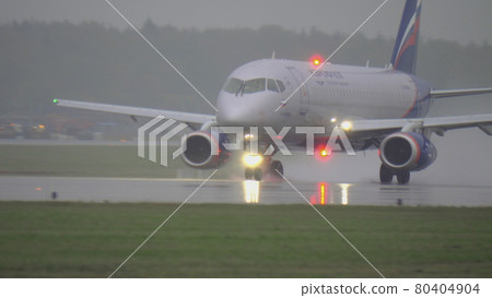 Aeroflot plane Sukhoi Superjet 100 on the runway Aeroflot plane Sukhoi Superjet 100 on the runway 80404904