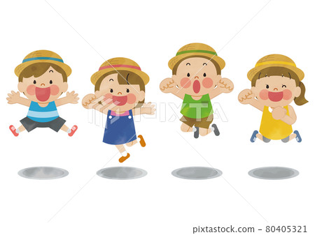 Children jumping in a straw hat watercolor Children jumping in a straw hat watercolor 80405321
