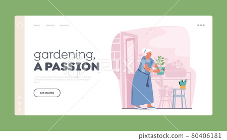 Gardening Passion Landing Page Template. Senior Woman Gardening Hobby. Aged Female Character Caring of Home Plants Gardening Passion Landing Page Template. Senior Woman Gardening Hobby. Aged Female Character Caring of Home Plants 80406181