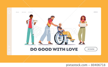 Volunteering Landing Page Template. Characters... - Stock Illustration ...