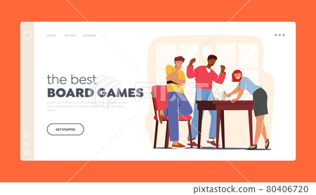 Characters Playing Board Games Landing Page Template. People Play Together on Weekend Around Table. Joyful Sparetime 80406720