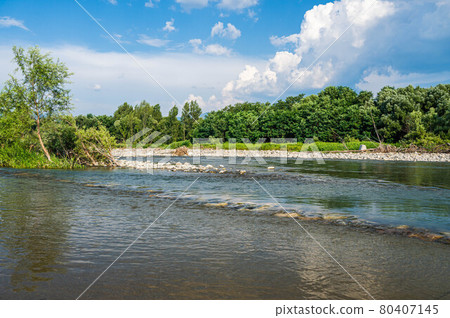Azusa River that rises after rain 80407145