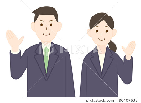 男性和女性穿著西裝的插圖，可用於銷售和公司信息 80407633