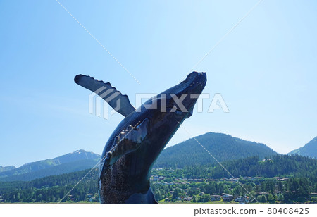 The whale statue is a pose of jumping out of the sea. 80408425