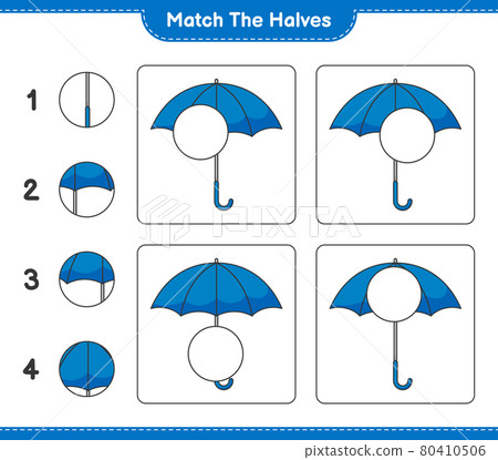 Match the halves. Match halves of Umbrella. Educational children game, printable worksheet, vector illustration Match the halves. Match halves of Umbrella. Educational children game, printable worksheet, vector illustration 80410506