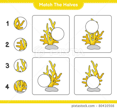 Match the halves. Match halves of Coral. Educational children game, printable worksheet, vector illustration 80410508