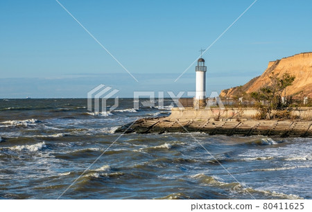 Lighthouse Karabush in  Morskoe village, Odessa region, Ukraine 80411625