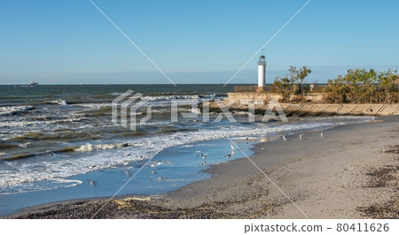 Lighthouse Karabush in  Morskoe village, Odessa region, Ukraine 80411626