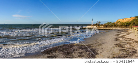 Lighthouse Karabush in  Morskoe village, Odessa region, Ukraine 80411644