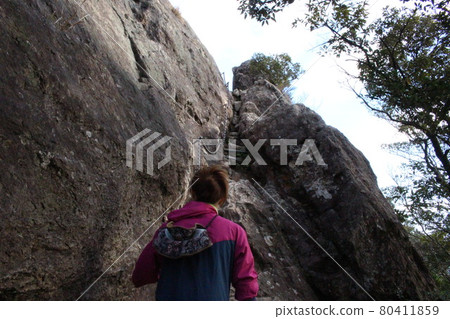 View of mountain climbing course from Ryumonkyo mountain entrance to the summit (Tendoiwa) 80411859