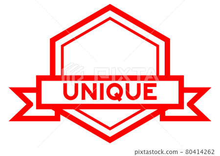 Vintage hexagon label banner with word unique in red color on white background Vintage hexagon label banner with word unique in red color on white background 80414262