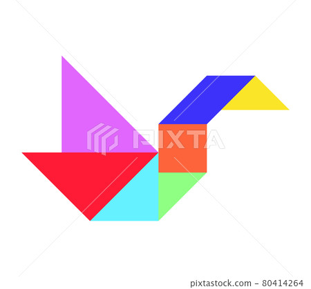 Color tangram puzzle in bird (duck, goose, swan) shape on white background Color tangram puzzle in bird (duck, goose, swan) shape on white background 80414264