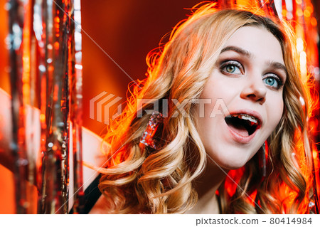 holiday surprise happy woman enjoying celebration 80414984