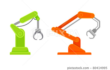 Robotic Mechanical Programmable Arm with Joints for Industrial Assembly Operation Vector Set Robotic Mechanical Programmable Arm with Joints for Industrial Assembly Operation Vector Set 80414995