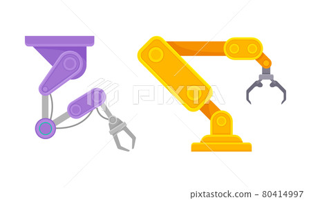 Robotic Mechanical Programmable Arm with Joints for Industrial Assembly Operation Vector Set Robotic Mechanical Programmable Arm with Joints for Industrial Assembly Operation Vector Set 80414997