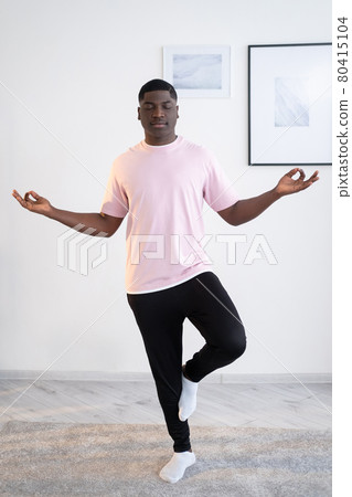 starting yoga practice black man home training 80415104