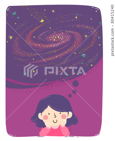 Kid Girl Think Galaxy Universe Illustration Kid Girl Think Galaxy Universe Illustration 80415240