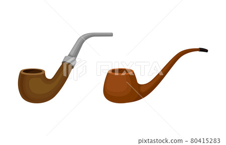 Tobacco Pipe with Chamber, Thin Hollow Stem and Mouthpiece Vector Set Tobacco Pipe with Chamber, Thin Hollow Stem and Mouthpiece Vector Set 80415283