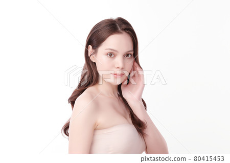Beautiful young asian woman with clean fresh skin on white background, Face care, Facial treatment, Beautiful young asian woman with clean fresh skin on white background, Face care, Facial treatment, 80415453