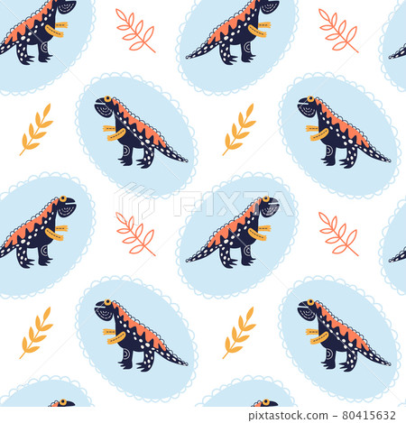 Vector illustration of seamless pattern with dinosaur. 80415632