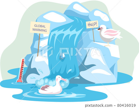 Seagull and seabird on ice floe need help, global warming concept, change climate at North Pole Seagull and seabird on ice floe need help, global warming concept, change climate at North Pole 80416019