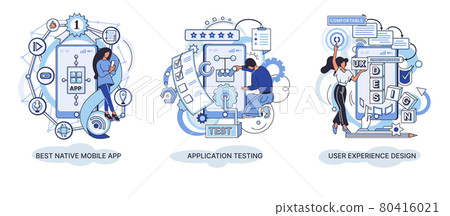 Abstract metaphor set. Mobile app development process. React best native mobile app, user interface 80416021