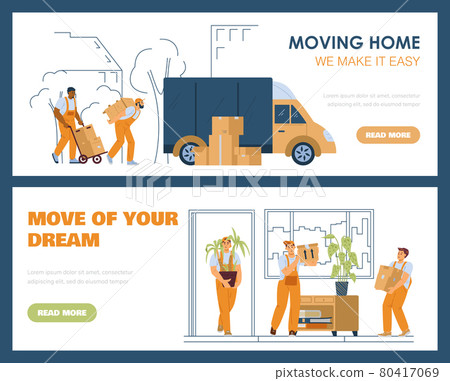 Banners with scenes of relocation to new business office or moving in new housing Banners with scenes of relocation to new business office or moving in new housing 80417069